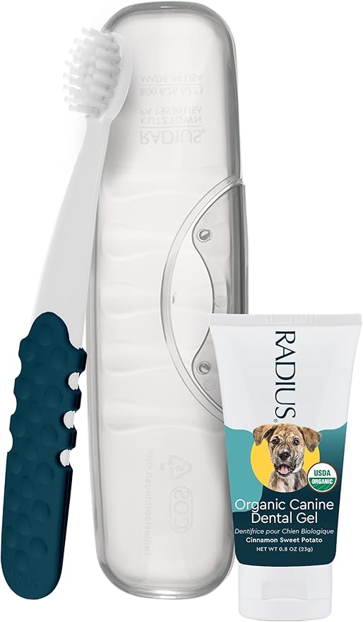 RADIUS Canine Oral Care Kit, Includes 1 Pet Toothbrush, 1 Critter Case, and 0.8 oz Canine Pet Toothpaste, Firm Bristle & Non Toxic Toothpaste for Dogs