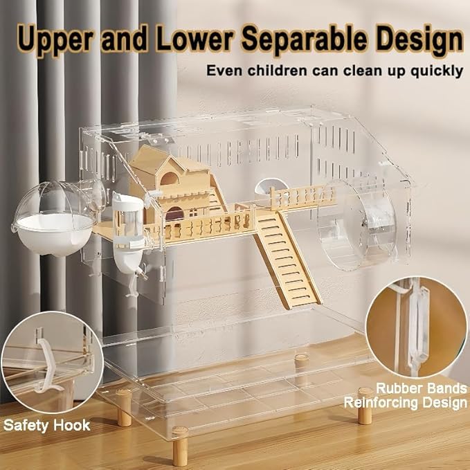 8 in 1 Acrylic Hamster Cage with All Accessories,2-Layer Hamster House with Full Transparent Viewing,Top Open Mouse Cage for Pet Mice,Hamster Habitat for Dwarf Hamster,Gerbils;18.5"x11.8"x14.6"