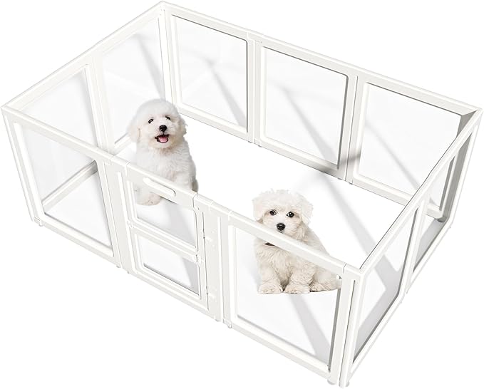Clear Acrylic Dog Playpen Indoor,Transparent Dog Pen,Easy to Assemble and Clear pet Pen for Puppy Dog, Rabbit and cat,Sturdy and Easy to Clean Plastic pet Fence (White, 23.6" H, 12PCS)
