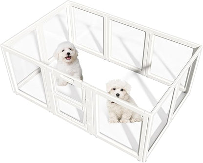 Clear Acrylic Dog Playpen Indoor,Transparent Dog Pen,Easy to Assemble and Clear pet Pen for Puppy Dog, Rabbit and cat,Sturdy and Easy to Clean Plastic pet Fence (White, 23.6" H, 10PCS)