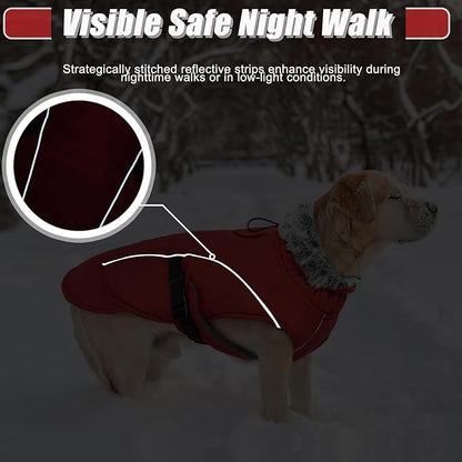 DENTRUN Medium Dog Winter Jacket - Warm Reflective Windproof Coat, Adjustable Neck & Snap Closure, Water Repellent Thick Fleece Vest, Fleece Lined for Beagle Pug, Red, M