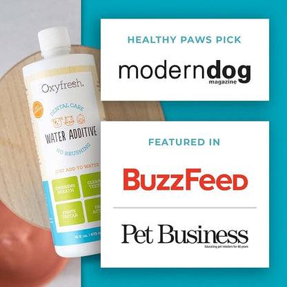 Oxyfresh Premium Pet Dental Care Solution Pet Water Additive: Best Way to Eliminate Bad Dog Breath and Cat Bad Breath - Fights Tartar & Plaque - So Easy, Just Add to Water! Vet Recommended 16 oz.