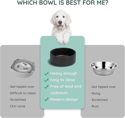 SPUNKYJUNKY 13.5OZ Ceramic Dog and Cat Bowl, Modern Cute Weighted Food Water Bowl for Replacement Black (1 Pack)