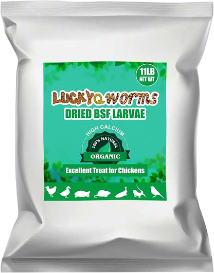 Dried Black Solidier Fly Larvae 11LBS, 85X More Calcium Than Mealworms High-Protein BSF Larvae Chicken Treats Non-GMO BSFL for Chickens, Hens, Ducks, Wild Birds