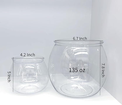 2 Pack Plastic Fish Bowls, 135oz Round Plastic Fish Tank 1 Gallon Aquarium Hydroponic Planter Floral Container for Candy, Carnival Games, Prizes, Party and Table Centerpiece Home Decor
