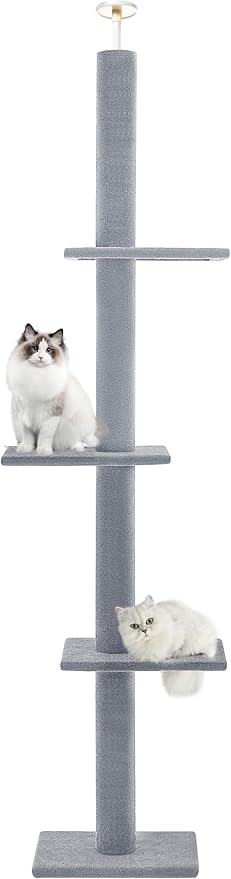 Max & Marlow Cat Tree Floor to Ceiling Cat Tower Height 95-108" Adjustable Kitten Tree Tall Climbing Tree with Carpet Scratching Post and Mat Cat Pole for Indoor Cats,Light Grey