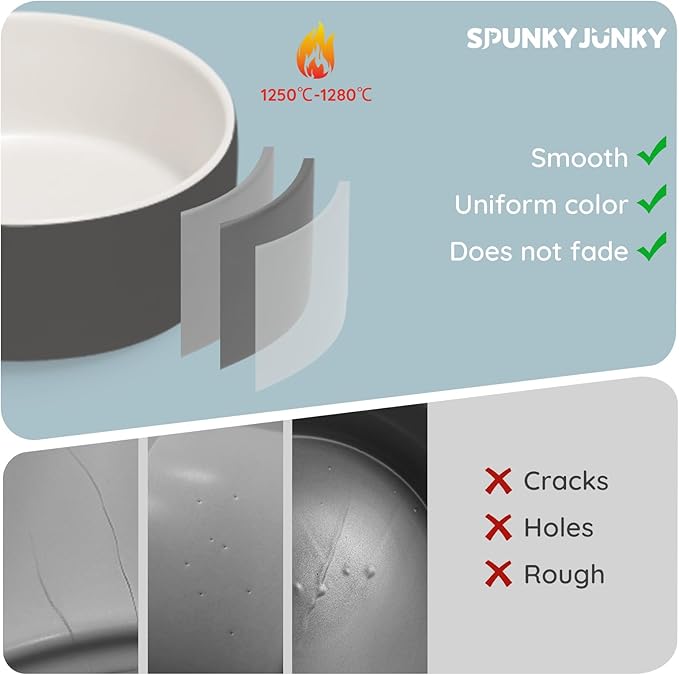 SPUNKYJUNKY 28.7OZ Ceramic Dog and Cat Bowl, Modern Cute Weighted Food Water Bowl for Replacement White-Grey (1 Pack)