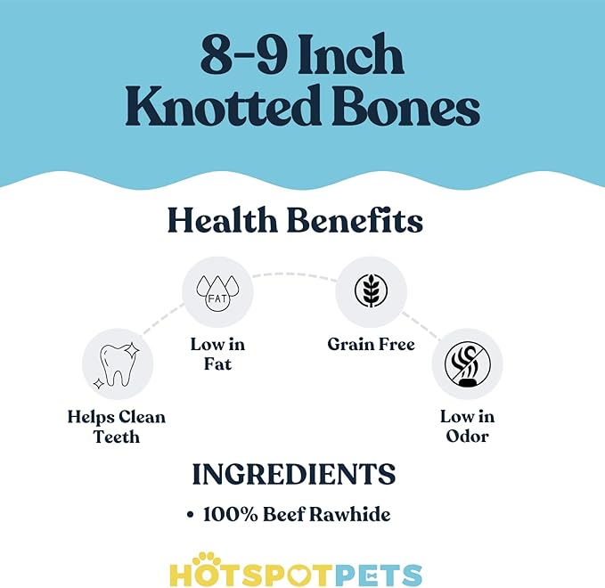 hotspot pets 8-9 Inch Large Rawhide Dog Chew Bones (10 Pack)- Made from Grass Fed Cows - Great for Dental & Oral Care for Aggressive Chewers Large Dogs