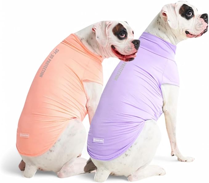 Spark Paws Sunblock Dog T-Shirt, SPF30 Protection, Lightweight Breathable Quick Dry for Dogs with Sensitive Skin - Purple & Peach (Set of 2) - 5XL
