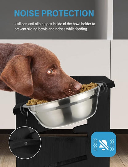 Vantic Elevated Dog Bowls, Adjustable Raised Dog Bowl Stand for Large and XLarge Pet, Sturdy Bamboo Food Feeder with 2 Stainless Steel Dishes, Black