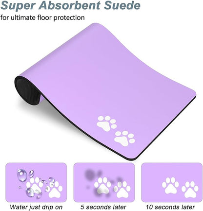 Rnivvi Dog Food Mat, 12" x 19" Footprint Absorbent Dog Cat Bowl Mat for Food and Water, Cute Anti-Slip Rubber Pet Feeding Rug Protect Floors, Puppy Placemat for Feeding & Watering Supplies, Purple