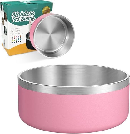 LIANLAI Dog Bowls Large Sized, Rust-Resistant Stainless Steel Dog Bowls, Non Slip Puppy Dishes, Dishwasher Safe (Pink，64 oz)