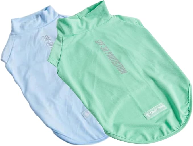 Spark Paws Sunblock Dog T-Shirt, SPF30 Protection, Lightweight Breathable Quick Dry for Dogs with Sensitive Skin - Blue & Mint (Set of 2) - M
