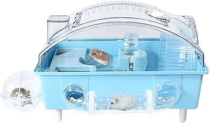 Tfwadmx Dwarf Hamster Cage,Acrylic Rat Cage,Hamster Home Small Animal Cages with Tube Exercise Wheel Mouse Habitat for Gerbils Mice 17.7”x11”x11.8”, Blue