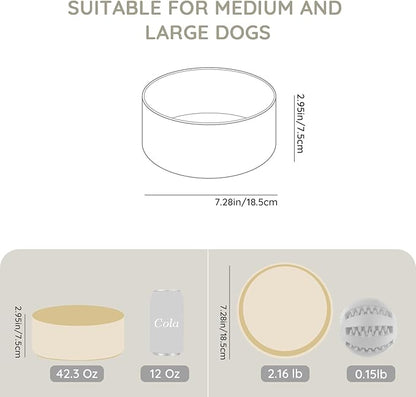 SPUNKYJUNKY 42OZ Ceramic Dog and Cat Bowl, Modern Cute Weighted Food Water Bowl for Replacement Beige (2 Pack)