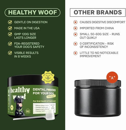Dental Powder for Dogs - Complete Oral Care Bone Broth, Dog Teeth Cleaning Powder, Tartar Remover, Fresh Breath, Sensitive Stomach Support, No Brush Dental Care, 4.2 oz, 60 Scoops