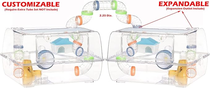 Large Deluxe 2-Tiers Acrylic Dwarf Hamster Home Mouse Gerbil Reptiles Palace Rat Habitat Cage Running Wheel Water Bottle Food Bowl Expandable Outlet
