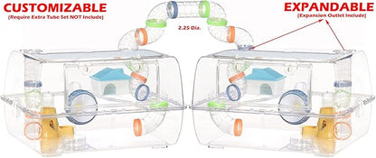 Large Deluxe 2-Tiers Acrylic Dwarf Hamster Home Mouse Gerbil Reptiles Palace Rat Habitat Cage Running Wheel Water Bottle Food Bowl Expandable Outlet