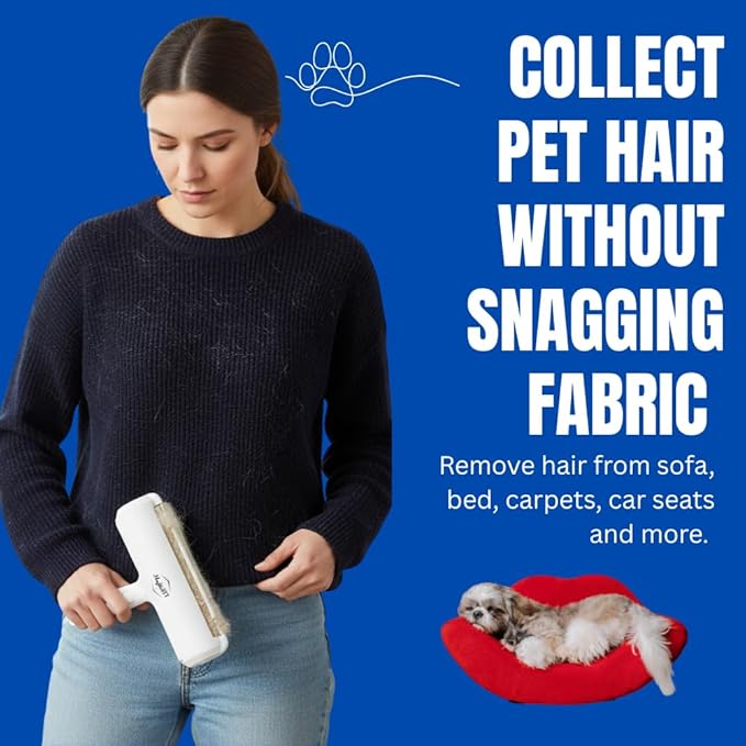 Pet Hair Remover Roller – Reusable Dog & Cat Hair Remover for Furniture, Couch, Bed, Carpet, Car Seats – Portable, Eco-Friendly Pet Hair Cleaner, No Sticky Sheets or Batteries Needed (White)