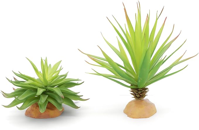 JIHAQUA Reptile Terrarium Decor 2-Piece Realistic Succulent Set,Lifelike Plastic Plants for Geckos, Bearded Dragons,Snakes,Turtles,Lizards,Insects Reptile Habitats