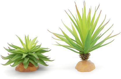 JIHAQUA Reptile Terrarium Decor 2-Piece Realistic Succulent Set,Lifelike Plastic Plants for Geckos, Bearded Dragons,Snakes,Turtles,Lizards,Insects Reptile Habitats