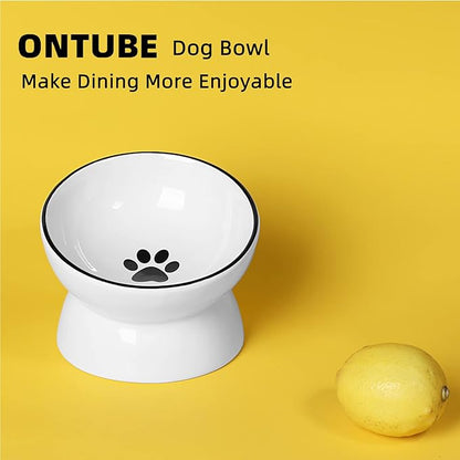 ONTUBE Ceramic Raised Cat Dishes Bowl, Pet Food Bowls,5.3 Inch 10 oz (White)