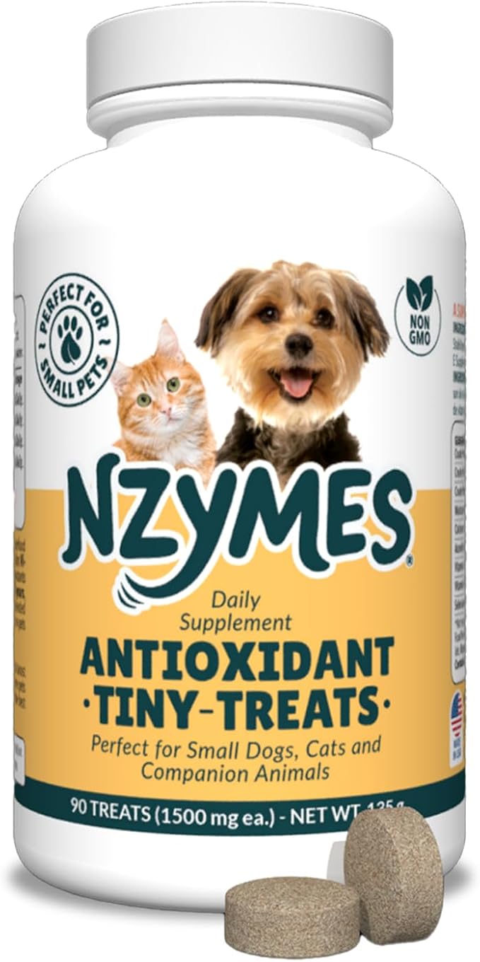 Nzymes® Antioxidant Tiny Treats - for Dogs Joints, HIPS, Paralysis, Skin, Coat, Hair Loss, Aging, Digestion, Seizures - Dog Treats for Small Dogs - 90 Treats - Made in The USA