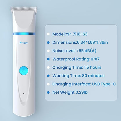 3-in-1 Dog & Cat Grooming Kit - Rechargeable Cordless Pet Hair Clippers with Nail Grinder & Paw Trimmer & 5 Guide Combs, Low Noise Dog Clippers for Grooming Small Medium Pets