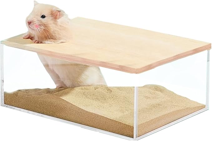 kathson Hamster Sand Bath Box Transparent Acrylic Small Animals Shower Bathtub Guinea Pigs Digging Sand Container Cage Accessories for Lemmings Gerbil Mice Hedgehog Chinchilla (Rectangle)