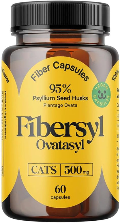 FiberSyl Ovatasyl Prebiotics for Cats Digestive Health - Cat Fiber Supplements for Constipation Relief & Support - Psyllium Husk Seed to Support Digestion Problems - Cat Stool Hardener - 60 Capsules