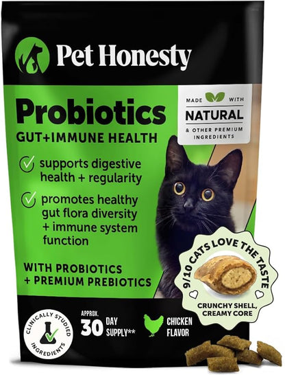 Cat Probiotics Gut + Immune Health Crunchy & Creamy Chews - Digestive Health, Supports Gut Health, Immunity, Healthy Digestion + Cat Constipation Relief - Chicken 30-Day Supply