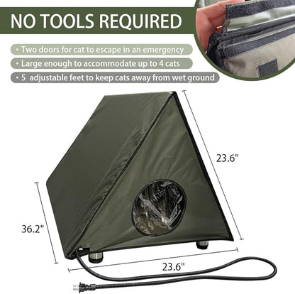 Heated Cat House, Outdoor Cat House for Winter, 36.2"x23.6"x23.6" Insulated Shelter for Cats, Strays and Ferals, Waterproof Cat House with Heating Pad for Winter, Olive
