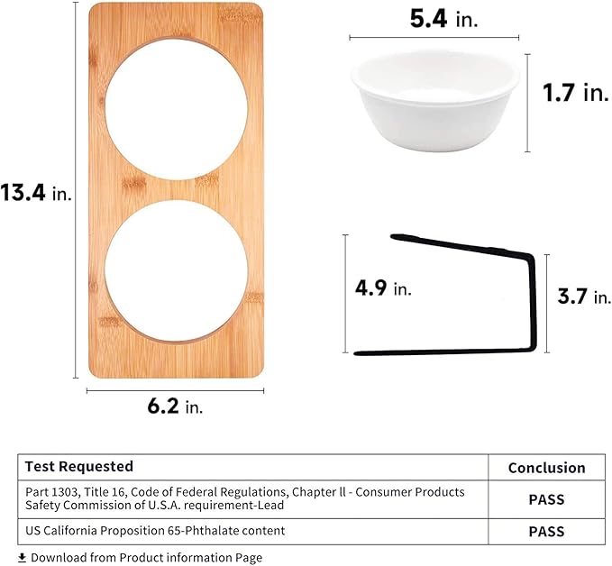 FUKUMARU Elevated Cat Ceramic Bowls, Small Dog 15° Tilted Raised Food Feeding Dishes, Solid Bamboo Water Stand Feeder Set for Cats and Puppy