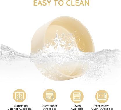 SPUNKYJUNKY 60OZ Ceramic Dog and Cat Bowl, Modern Cute Weighted Food Water Bowl for Replacement Beige (2 Pack)