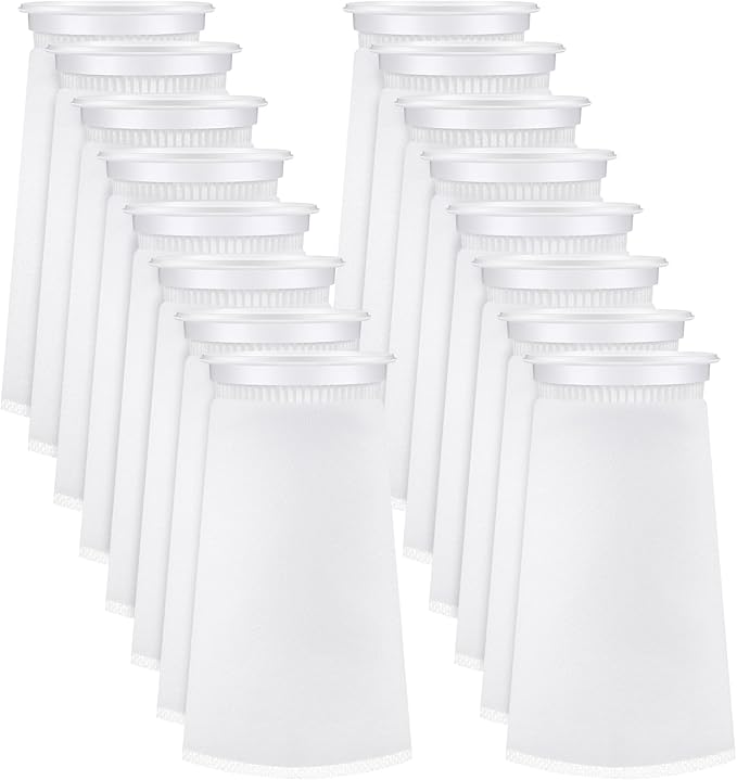Jecery 16 Pack 4 Inch Ring Filter Socks 200 μm Aquarium Filter Bags Aquarium Socks for Tank Sump Saltwater Freshwater(9.5 × 4 inches)