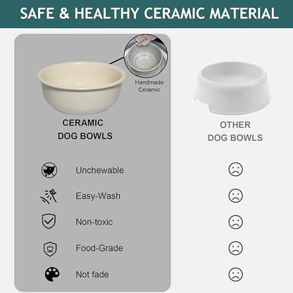 Elevated Ceramic Dog Bowls, Porcelain Raised Dog Bowl with Anti-Slip Stand, Pet Feeding Dishes for Medium Sized Dogs, Pet Feeder Bowl Set for Food and Water (6.3" Tall-28oz-Cream White)