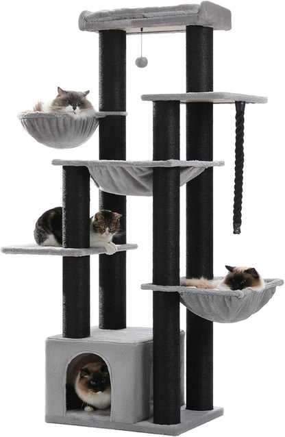 XXL Cat Tree, 67" Heavy Duty Cat Tower for Indoor Cats Large Adult with 13 Thick Scratching Posts (φ4.3), Large Perch, Spacious Condo, Hammock - for Maine Coon up to 20 lbs, Black
