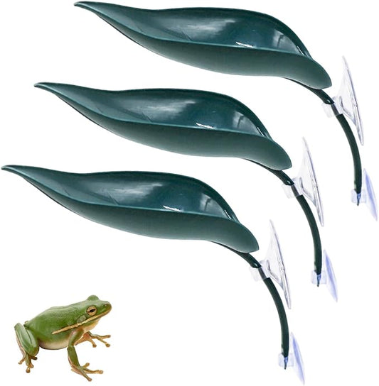 3 Pack Plastic Leaf Decorations with Suction Cups, Frog Habitat Platform, Reptile Decorations for Terrarium, Tank Terrarium Accessories for African Dwarf, Toad
