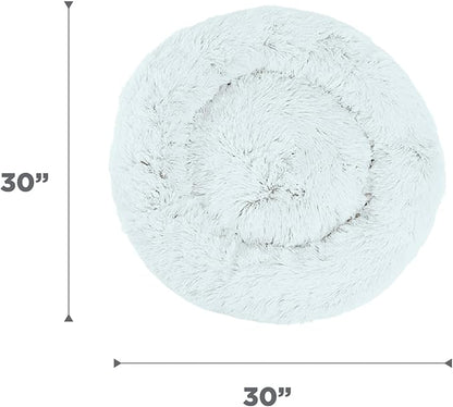 Best Friends by Sheri Original Calming Donut Dog and Cat Bed, Shag Faux Fur, Frost Gray, (30in x 30in) - Anxiety Relief for Pets Up to 45 lbs