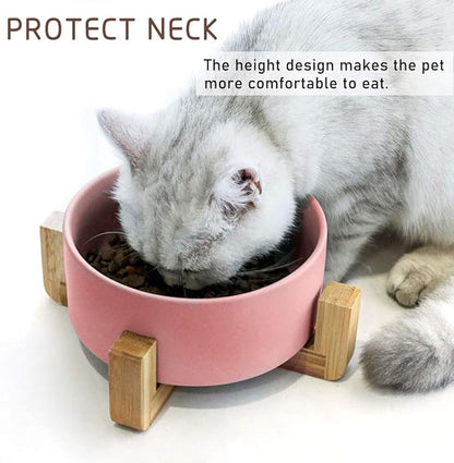 Petygooing Ceramic Cat Dog Bowl Set with Stand,Pink Pet Food and Water Dish,Small Dog Bowls Anti Slip Set of 2 Cat Bowls Pet Food Dishes Pet Bowl Small Size Pet (13.5OZ/5.1 in)