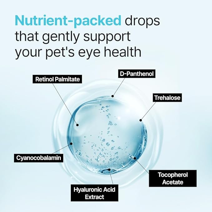 PetO’Cera Q-Eye, Lubricating Eye Drops, Daily Moisture for Dry Eyes, Gently Flushes Irritants & Tear Stains, Vet-Approved for Dogs & Cats, 1ml*30ea