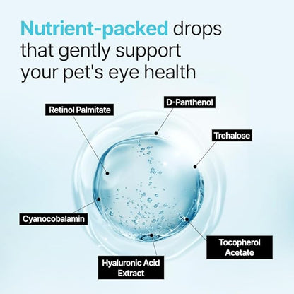 PetO’Cera Q-Eye, Lubricating Eye Drops, Daily Moisture for Dry Eyes, Gently Flushes Irritants & Tear Stains, Vet-Approved for Dogs & Cats, 1ml*30ea