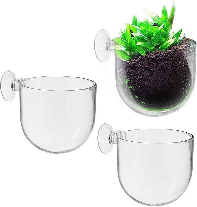 Uenhoy 3 Pcs Plastic Aquatic Plant Pots, Aquarium Plant Pots with Suction Cups, Acrylic Aquarium Planter, Red Shrimp Live Plant Fish Tank Holder