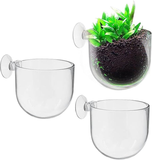 Uenhoy 3 Pcs Plastic Aquatic Plant Pots, Aquarium Plant Pots with Suction Cups, Acrylic Aquarium Planter, Red Shrimp Live Plant Fish Tank Holder
