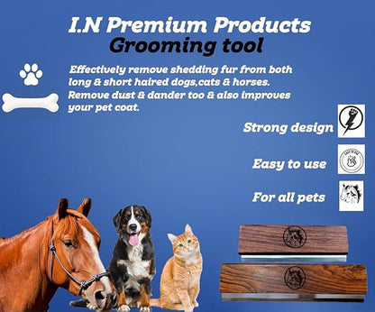 Original Deshedding Grooming Tools for Horse, Cats & Dogs Easy Ergonomic Wooden Handle Professional Brush Grooming Tool, Remove painlessly 95 Percent of Lose Hair Fur & Dirt (5 inch)