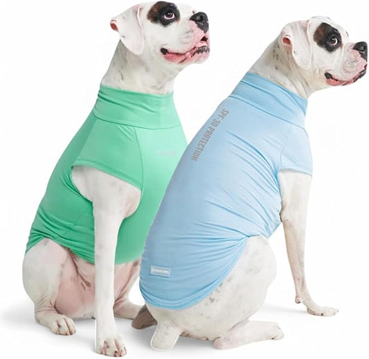 Spark Paws Sunblock Dog T-Shirt, SPF30 Protection, Lightweight Breathable Quick Dry for Dogs with Sensitive Skin - Blue & Mint (Set of 2) - 2XL
