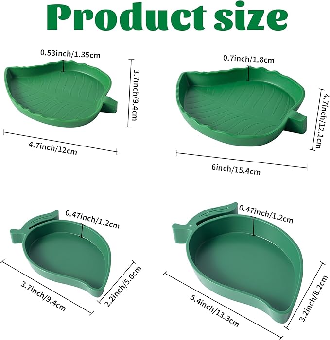 4Pack Terrarium Bowls Turtle Feeding Dishes Shallow and Flat Reptile Food and Water Feeder for Tortoise,Bearded Dragon,Lizards,Gecko,Cute Leaf and Mango Shaped