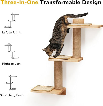 FUKUMARU Cat Wall Shelves, 3 in 1 Transformable Cats Scratching Post Wall Mounted, DIY Kitten Walls Jungle and Perch Platform Supplies, Suit for Climb, Play, Nap, Scratch