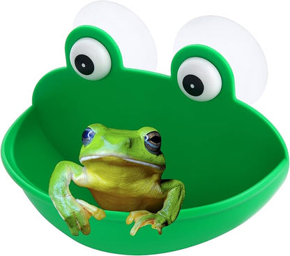 Frog Habitat Frog Dish Holder with Suction Cups, Cute Frog Terrarium Decor Fish Tank Decoration for Tree Frog Toad Tadpole (1 Pack)