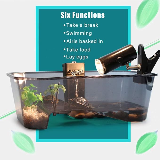 PINVNBY Plastic Turtle Tank Reptile Habitat Pet Terrariums Turtles Tank Aquarium Terrapin Topper Basking with Platform Plants,Durable,Safe, Non-Toxic(Black)